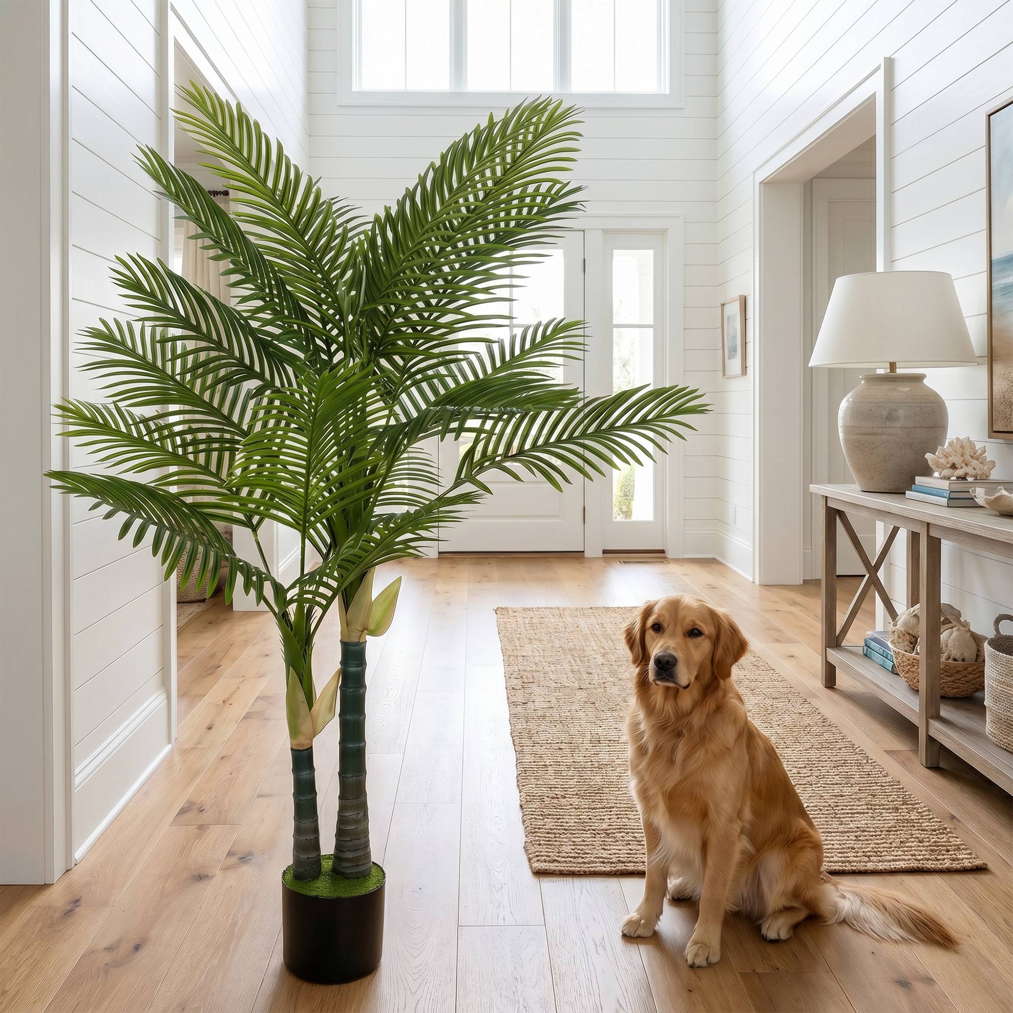 Palmier artificiel 150 cm avec 16 palmes, grande plante en pot, salon balcon déco, vert - Image 10