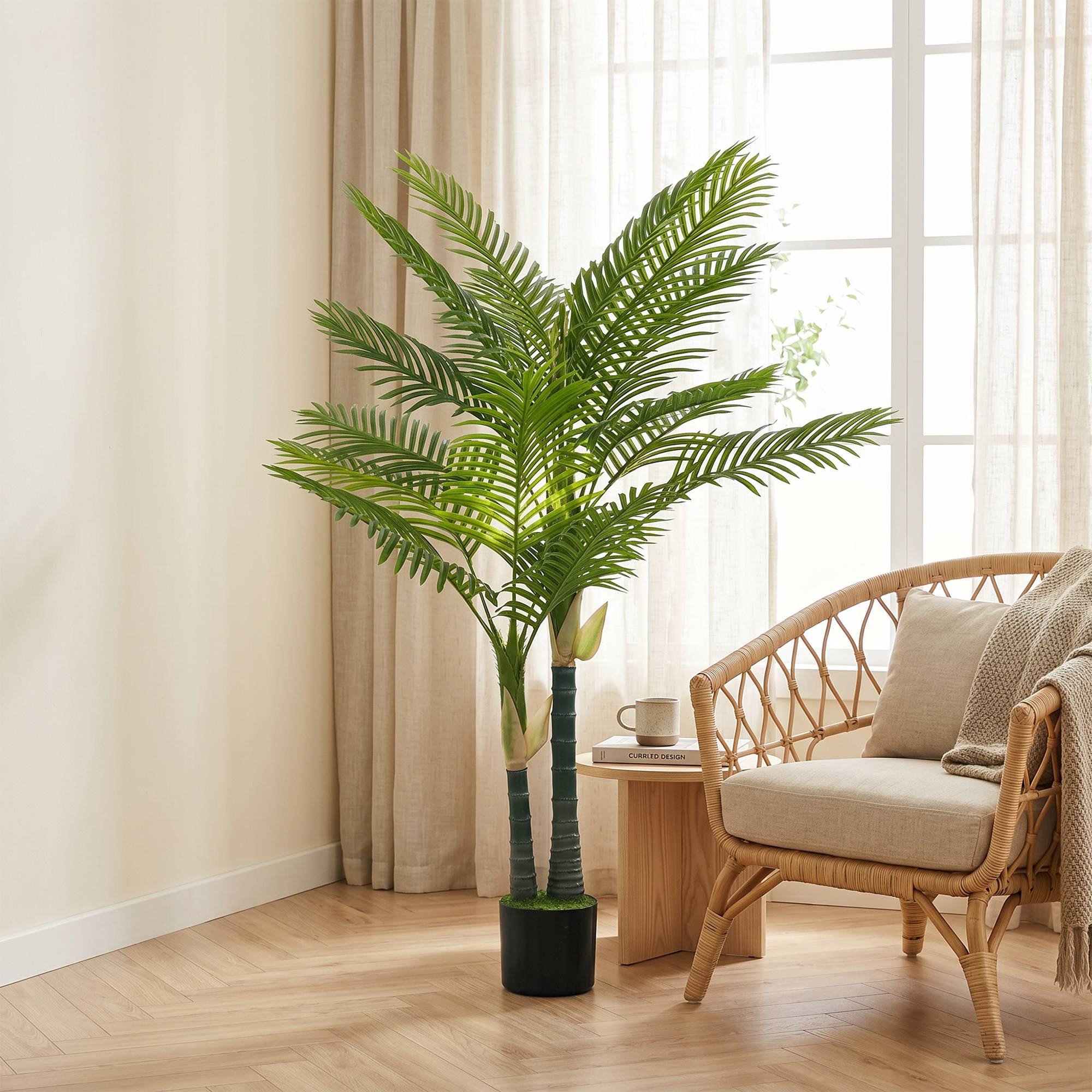 Palmier artificiel 150 cm avec 16 palmes, grande plante en pot, salon balcon déco, vert - Image 3