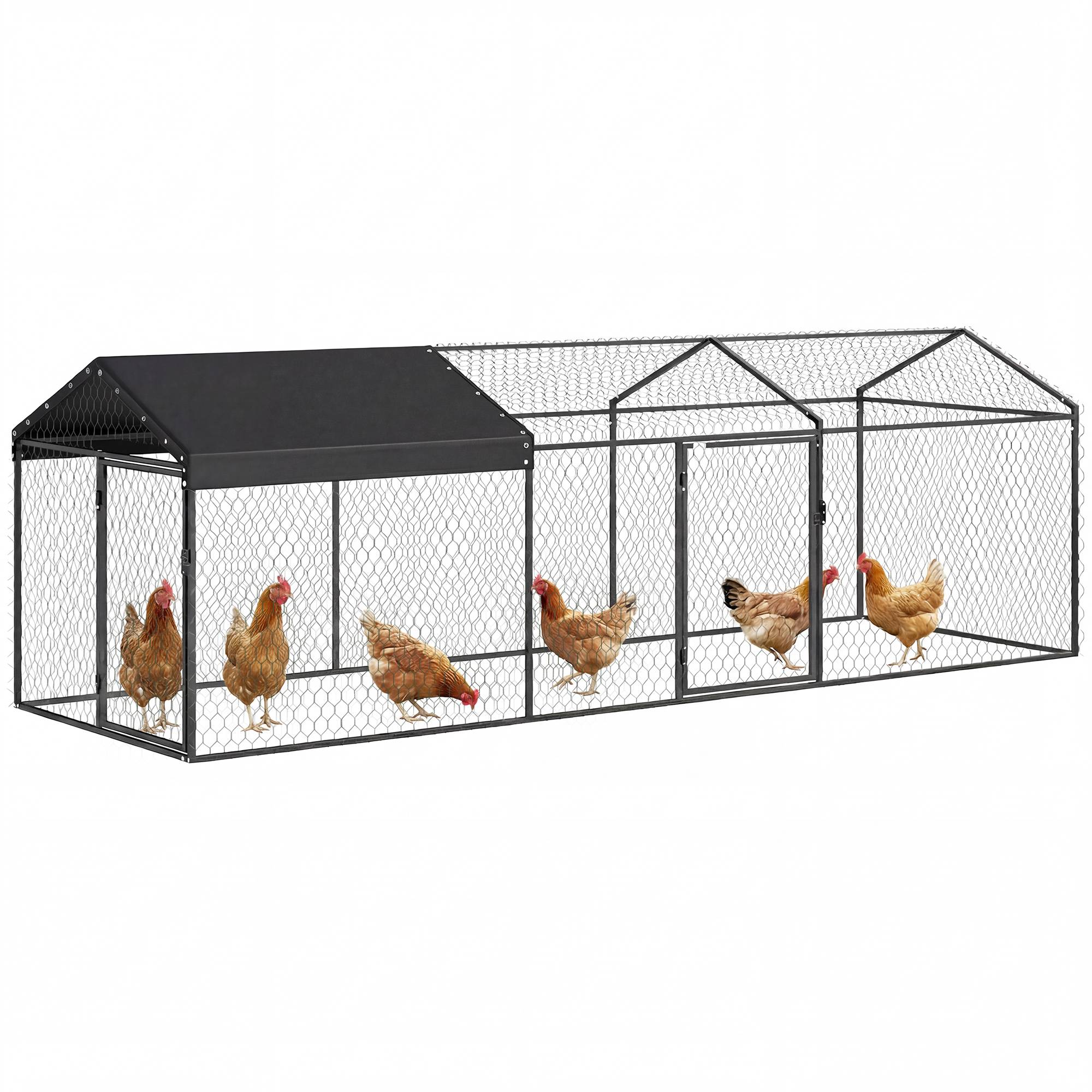 Grand poulailler d'extérieur 3 x 1 x 1 m en métal avec housse en tissu Oxford noir anti-UV et imperméable - Image 1