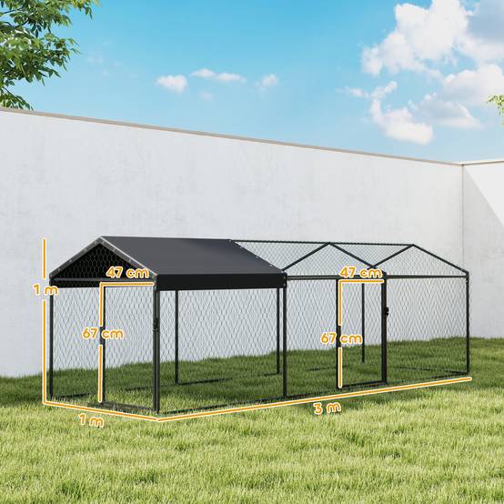 Grand poulailler d'extérieur 3 x 1 x 1 m en métal avec housse en tissu Oxford noir anti-UV et imperméable - Image 5