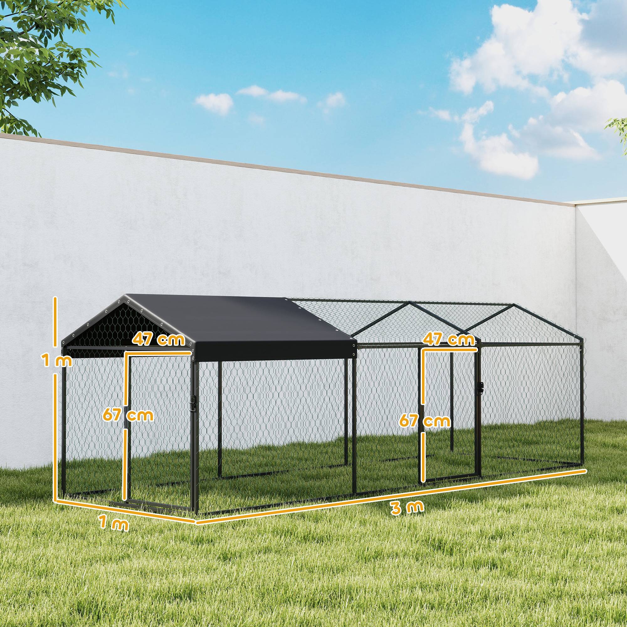Grand poulailler d'extérieur 3 x 1 x 1 m en métal avec housse en tissu Oxford noir anti-UV et imperméable - Image 5