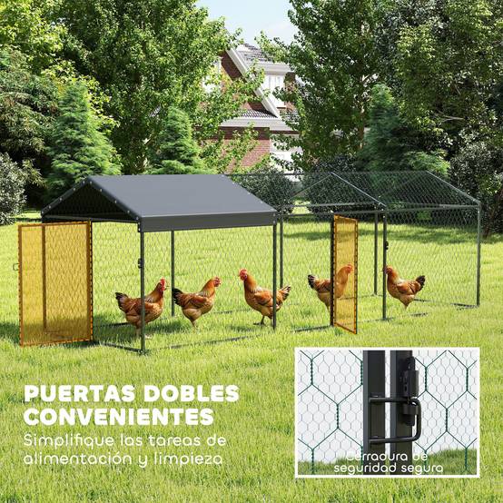 Grand poulailler d'extérieur 3 x 1 x 1 m en métal avec housse en tissu Oxford noir anti-UV et imperméable - Image 9