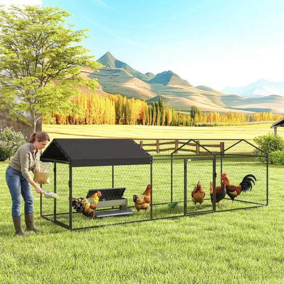 Grand poulailler d'extérieur 3 x 1 x 1 m en métal avec housse en tissu Oxford noir anti-UV et imperméable - Image 3