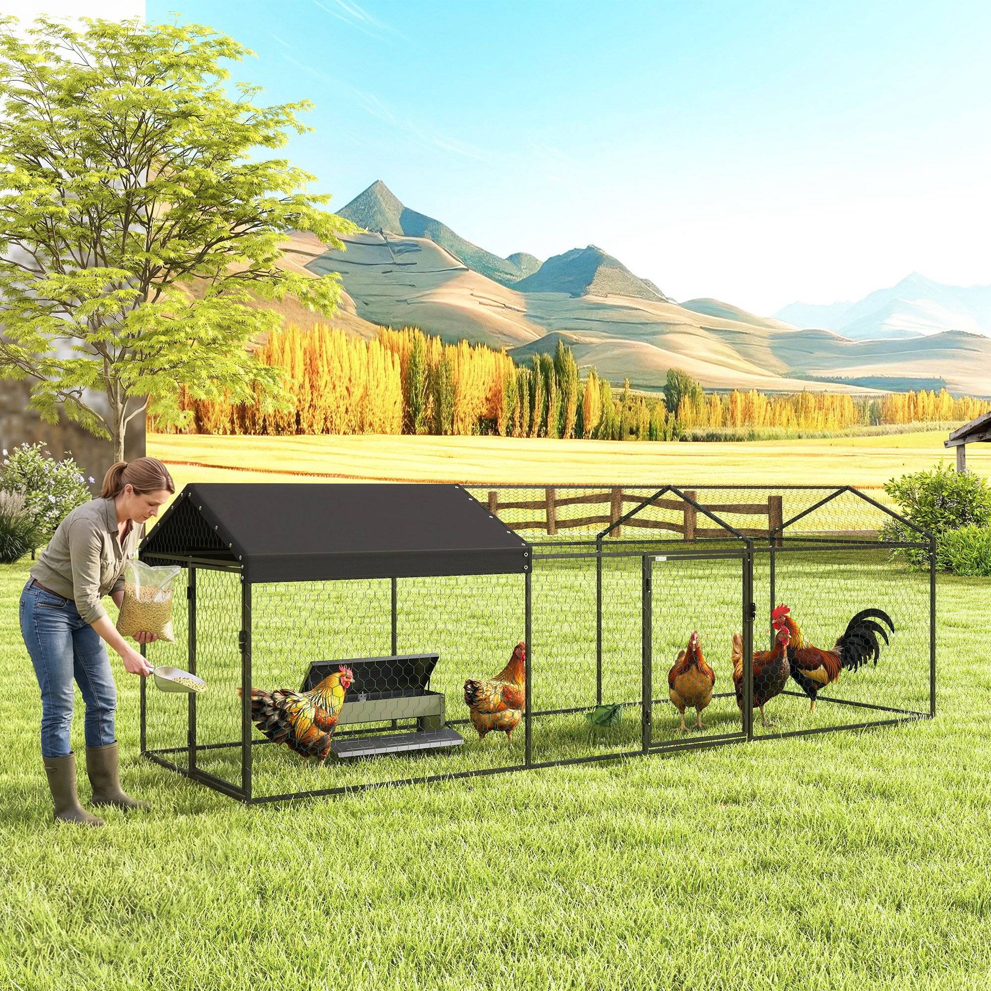 Grand poulailler d'extérieur 3 x 1 x 1 m en métal avec housse en tissu Oxford noir anti-UV et imperméable - Image 3