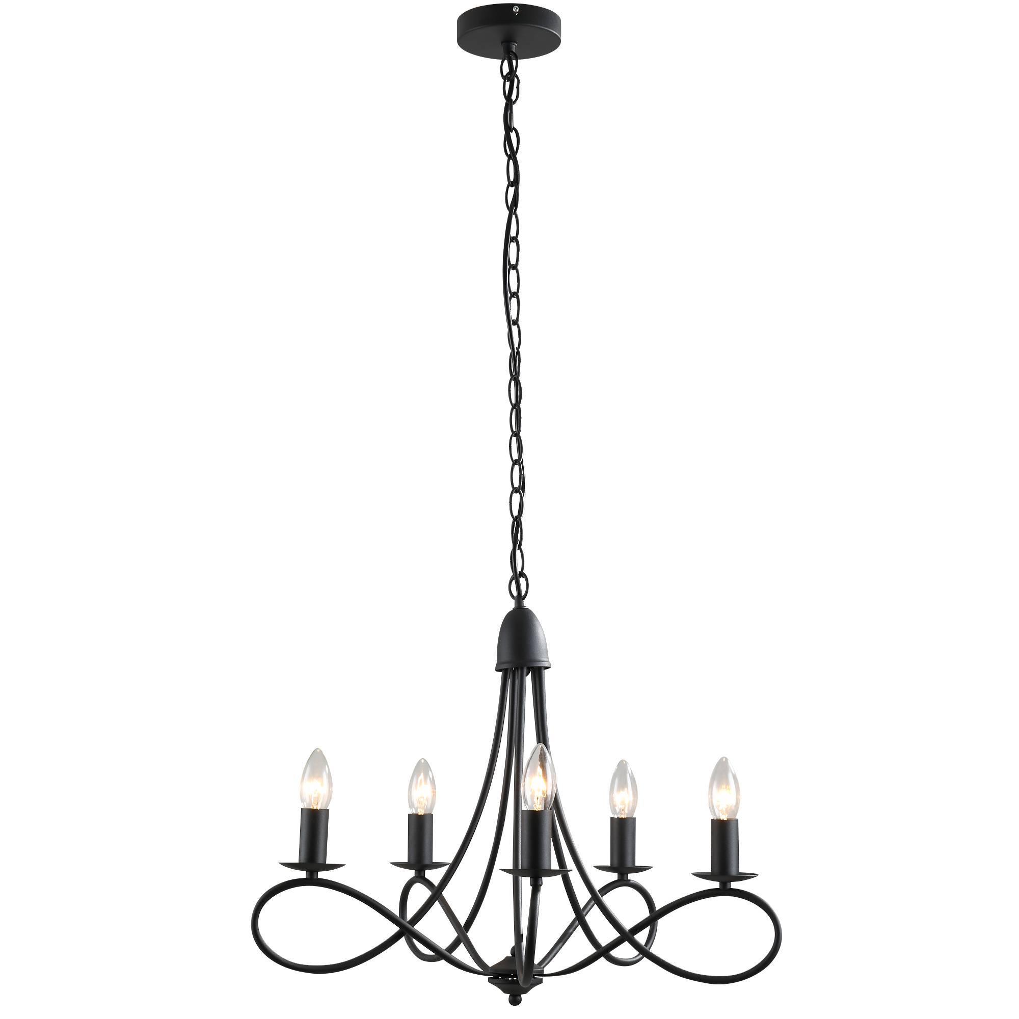 Sans Marque - Lustre plafond style rustique acier tressé noir 5 bougeoirs réglables pliables Ф58x45cm - Image 2
