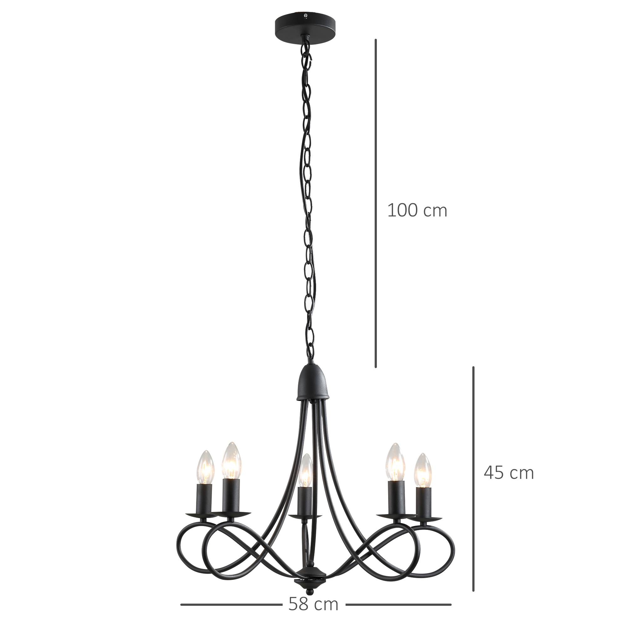 Sans Marque - Lustre plafond style rustique acier tressé noir 5 bougeoirs réglables pliables Ф58x45cm - Image 5
