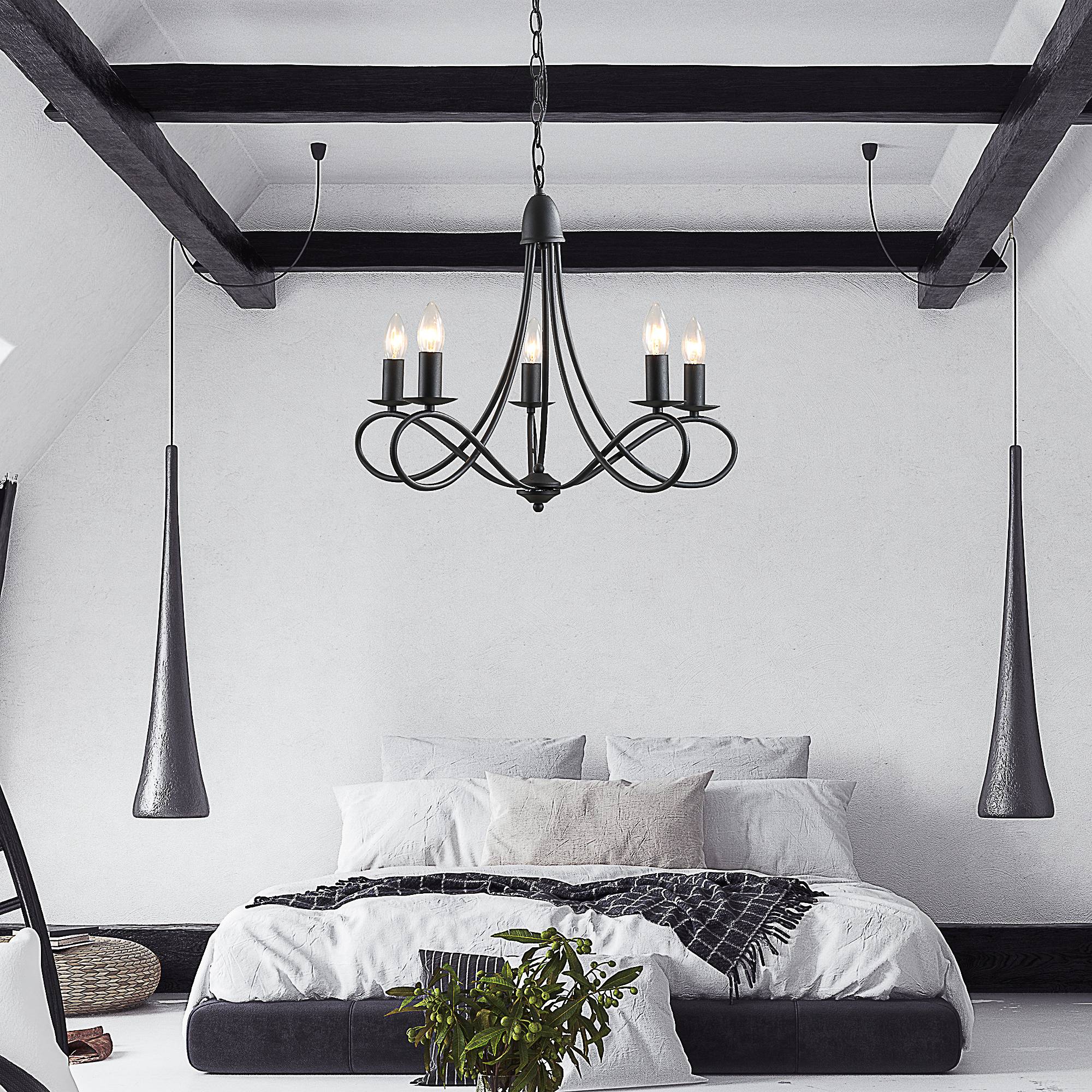 Sans Marque - Lustre plafond style rustique acier tressé noir 5 bougeoirs réglables pliables Ф58x45cm - Image 4