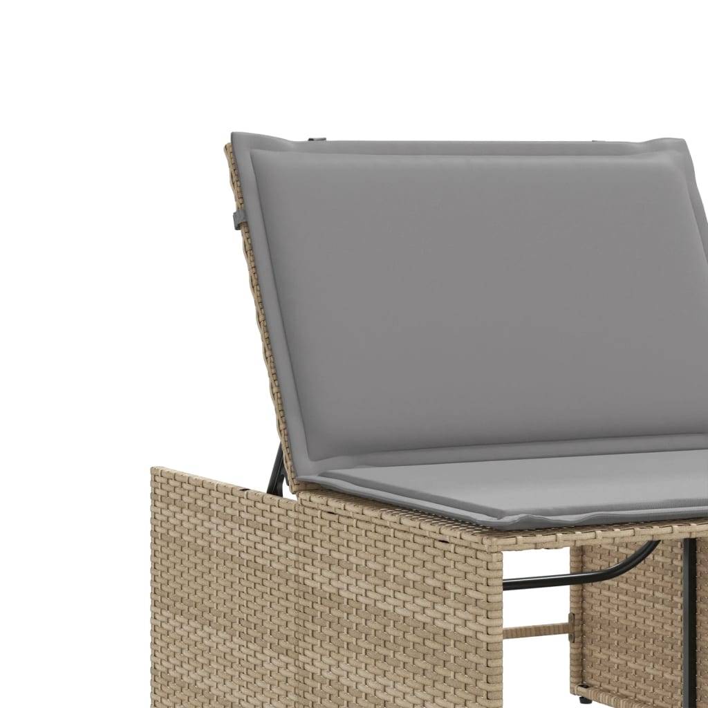 Chaises longue | Transat | Bain de soleils 2 pièces avec table en résine tressée beige - Image 10