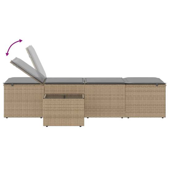 Chaises longue | Transat | Bain de soleils 2 pièces avec table en résine tressée beige - Image 9