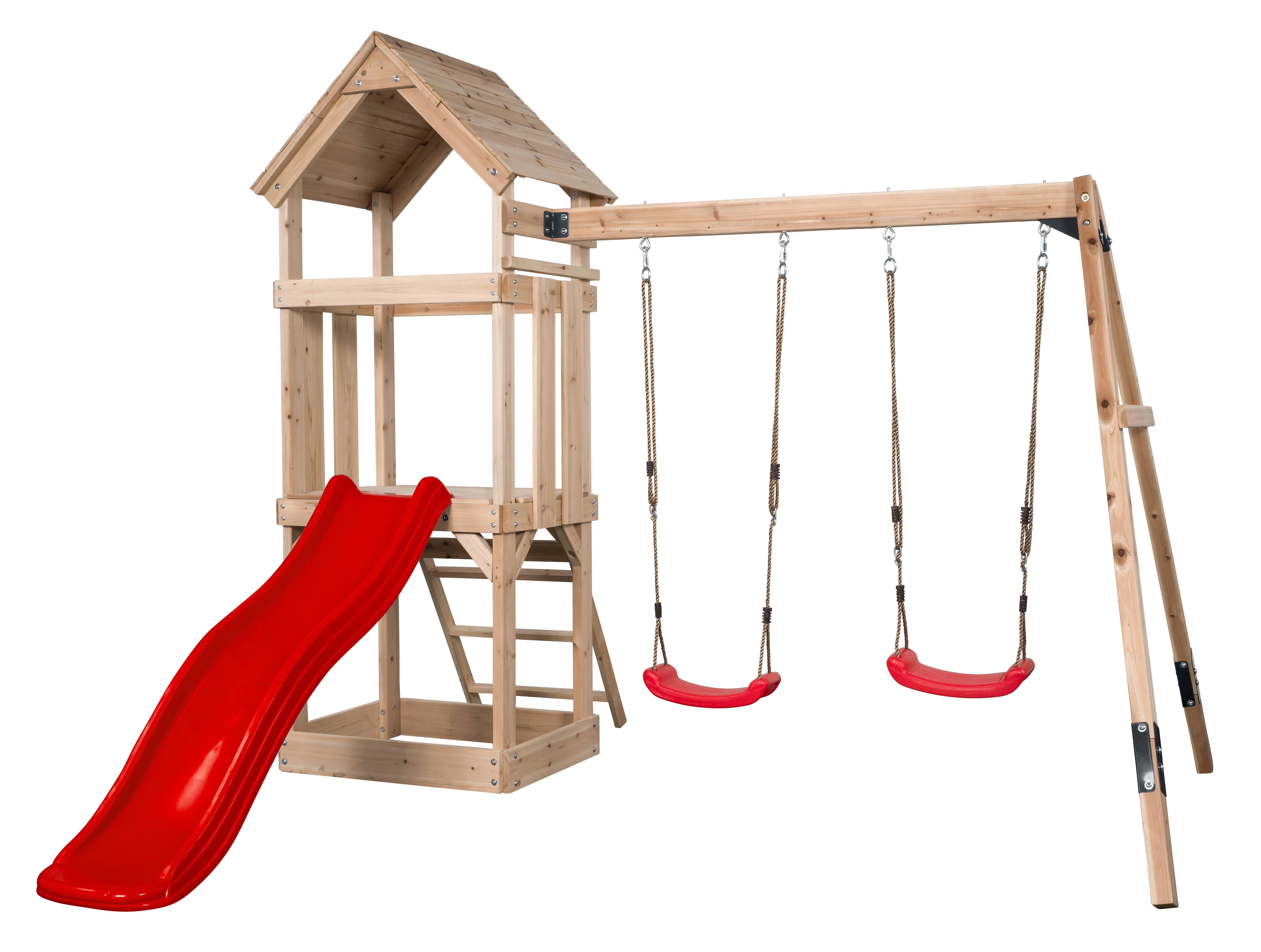 Swing King Playground Noa pour enfants avec toboggan rouge - Image 1