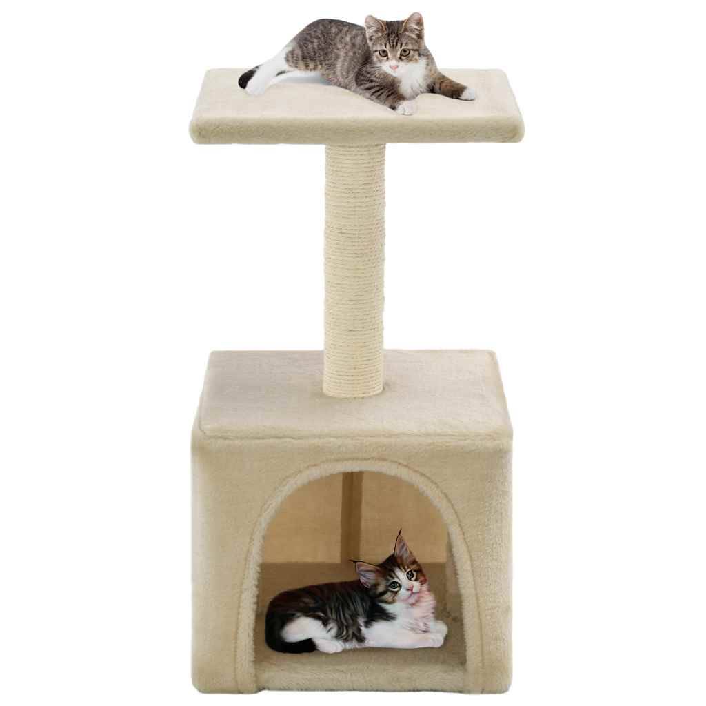 Arbre à chat sisal et peluche beige 30 x 30 x 55 cm - PANGIVO - Image 1