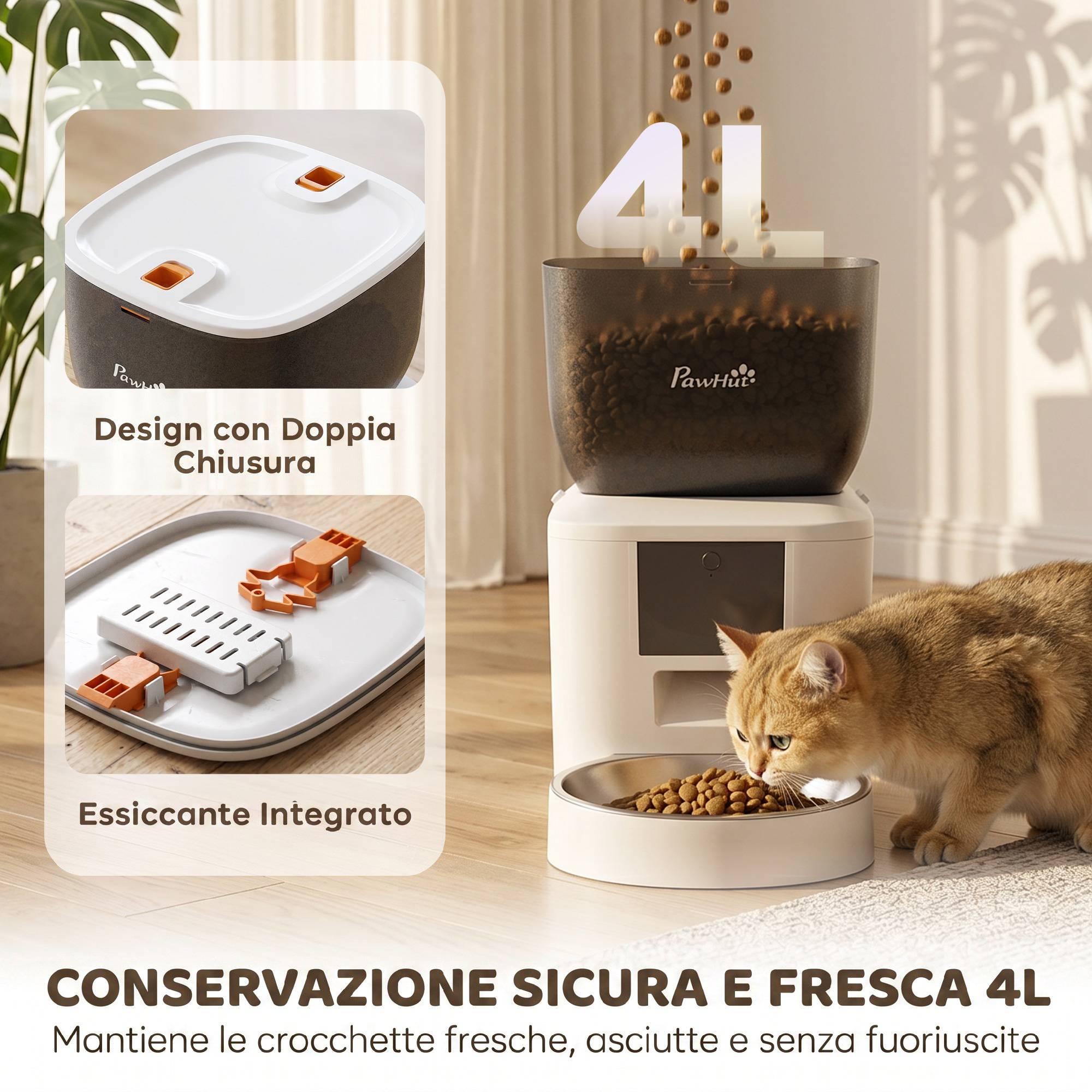 Distributeur automatique nourriture chat 4L WiFi 2.4G, pilotage appli, enregistreur 10s, bol, blanc - Image 8
