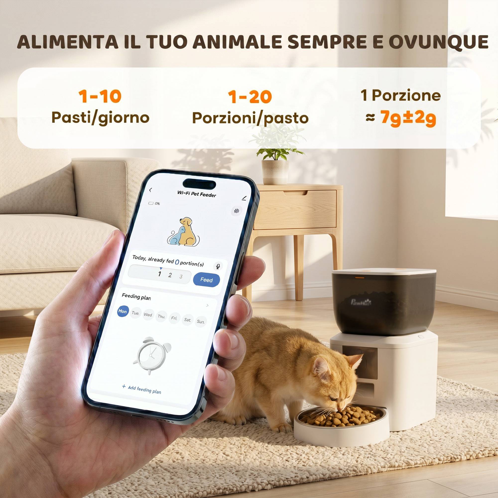 Distributeur automatique nourriture chat 4L WiFi 2.4G, pilotage appli, enregistreur 10s, bol, blanc - Image 6