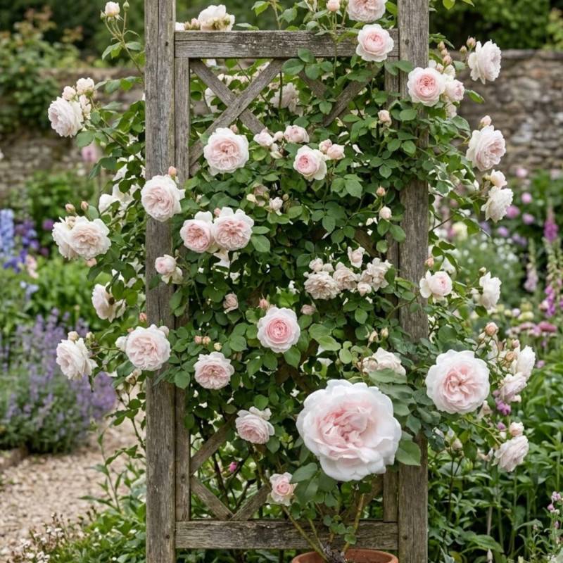 Rosier grimpant Mme Alfred Carrière à fleurs Rose/Blanche - feuillage Caduc - Pot de 3L - 20/40 cm - Image 2