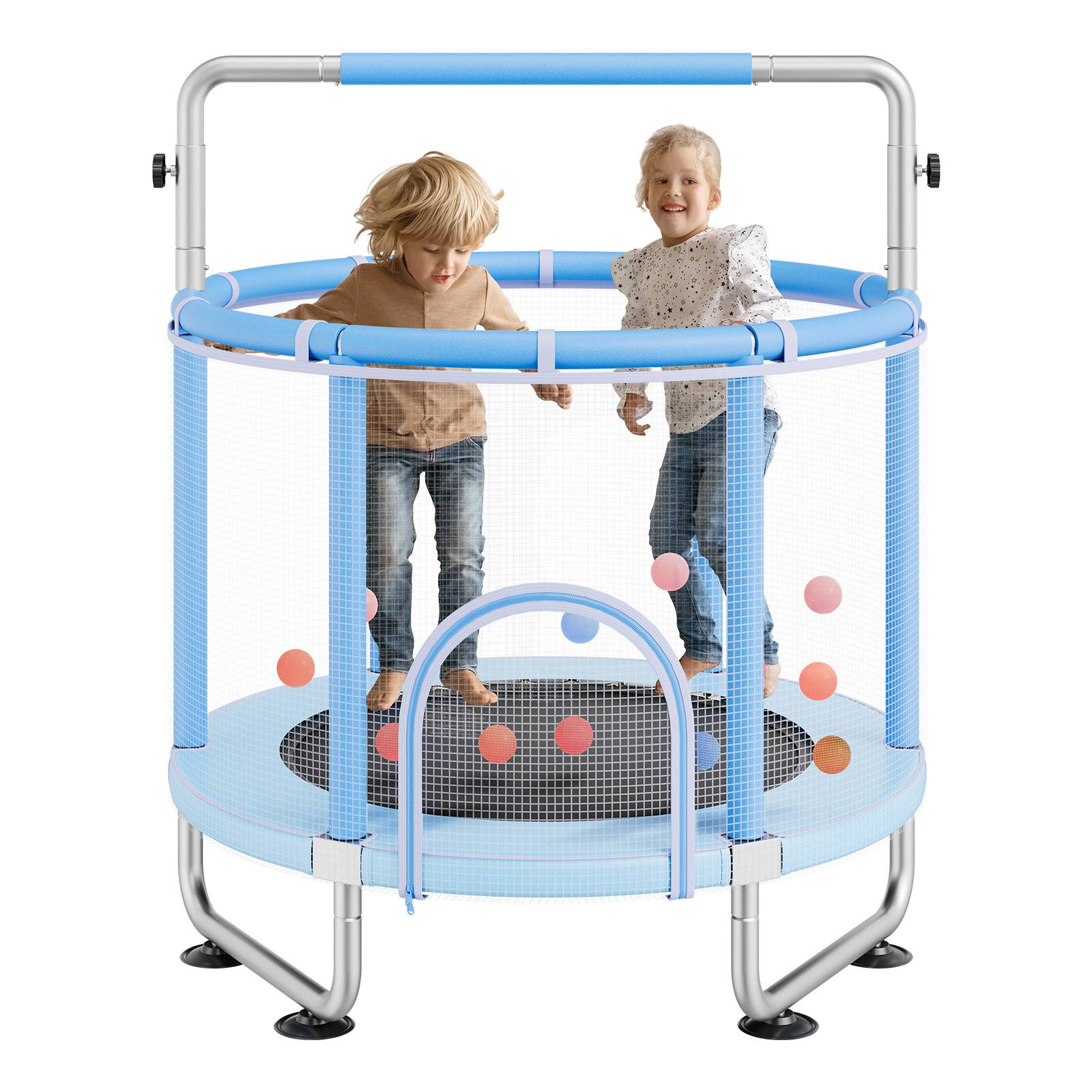 Vevor - VEVOR Mini trampoline enfant 147 cm, filet 360°, poignée réglable, capacité 120 kg, accessoires inclus, bleu. - Image 1