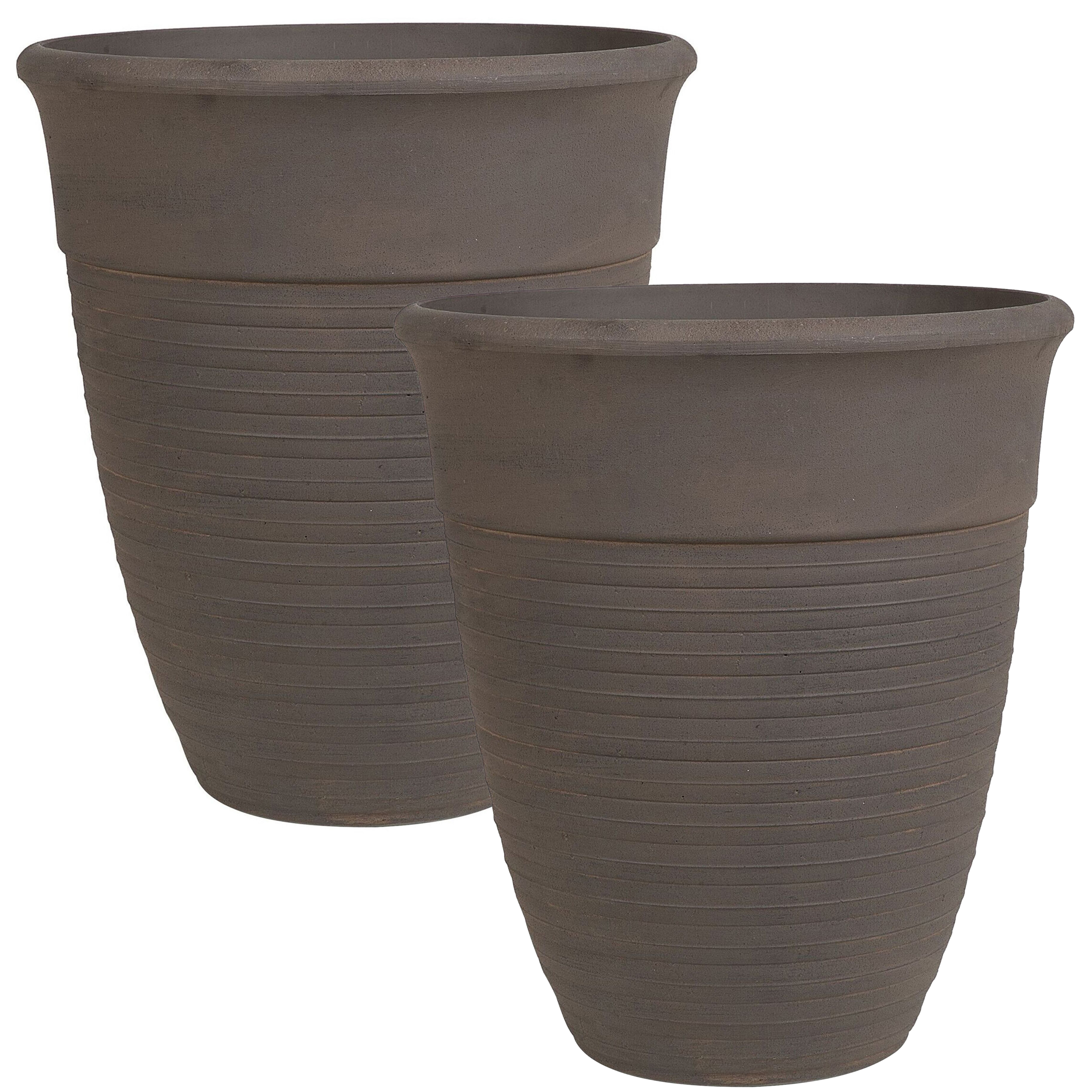 Beliani - 2 Cache-Pots Marron en Forme de Vase Diamètre 50 cm Pots de Fleurs en Pierre et Polyrésine de Style Vintage pour Extérieur et Intérieur - Image 1