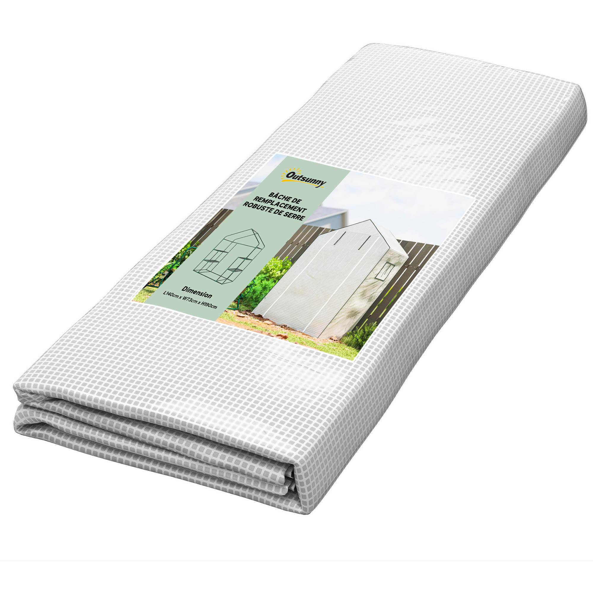 Bâche de remplacement pour serre de jardin 140 x 73 x 190 cm avec fenêtre, porte anti-UV pour le jardin - Blanc - Image 1