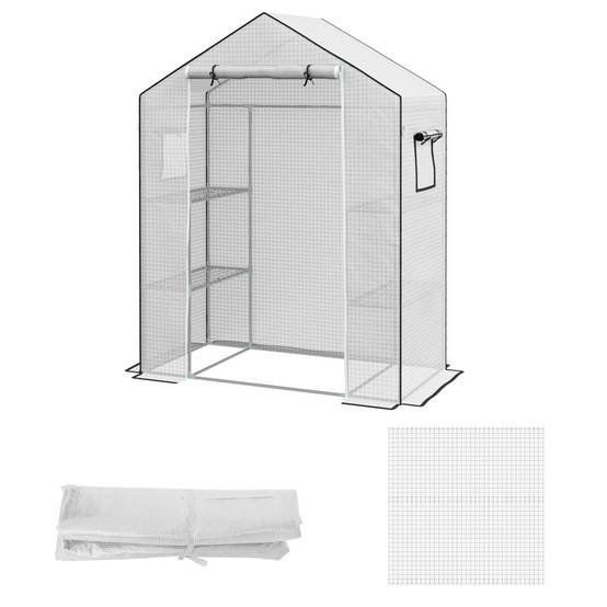 Bâche de remplacement pour serre de jardin 140 x 73 x 190 cm avec fenêtre, porte anti-UV pour le jardin - Blanc - Image 2
