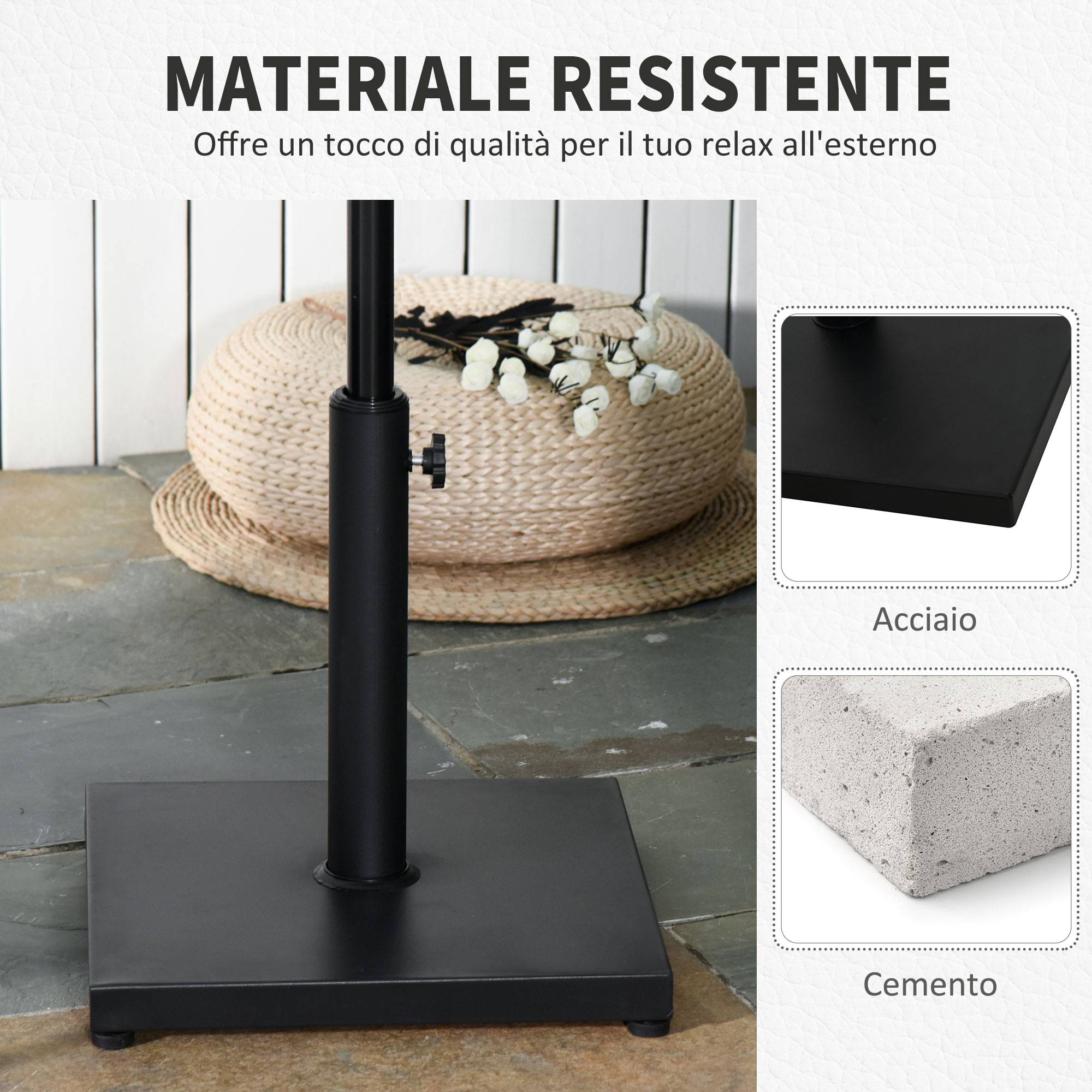 Pied Parasol Ciment Métal Jardin Base Lestée Design Minimaliste 13kg Noir - ComfortXL Outdoor Living - Image 7