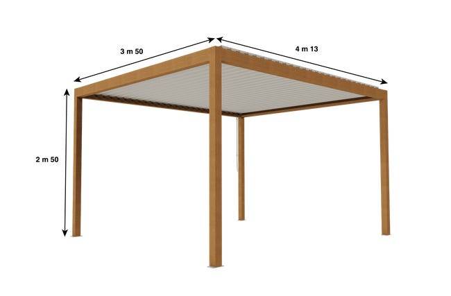 Pergola Bioclimatique Aluminium Autoportante Aspect Bois 4x3,5 Manuelle S ORIAL France - Image 2