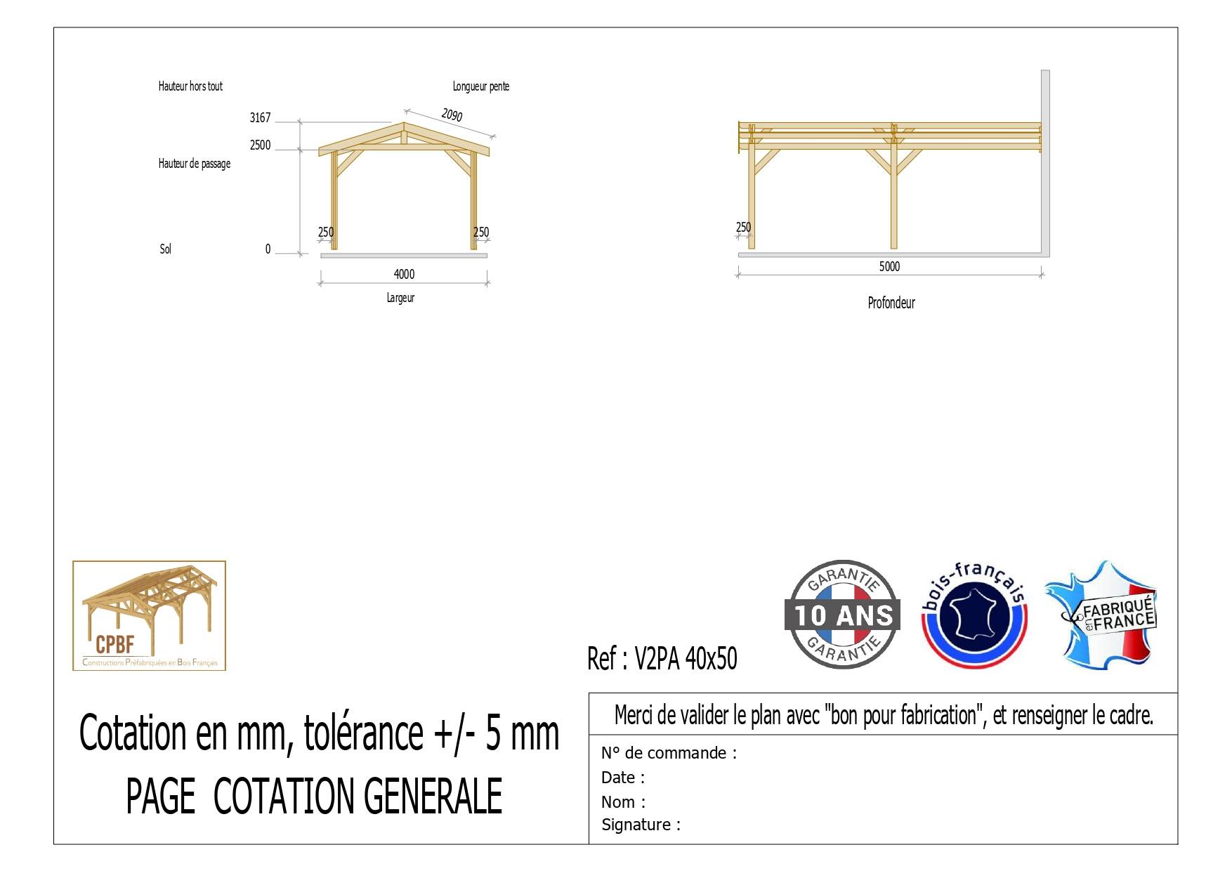 Cpbf Charpentes - Carport Bois Douglas Français 20 m² – 2 pentes adossé – 4 poteaux – Abri voiture extérieur – Garantie 10 ans - Image 3