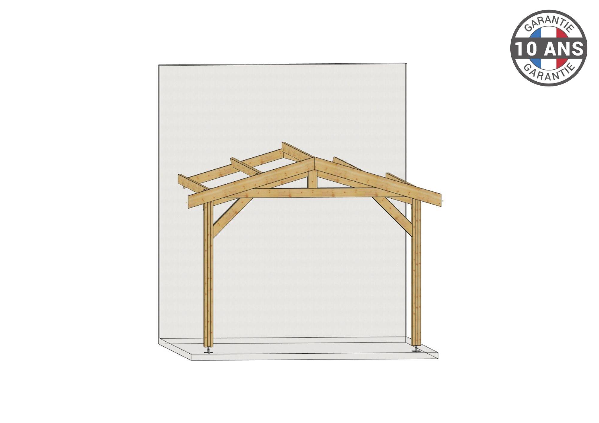 Cpbf Charpentes - Carport Bois Douglas Français 20 m² – 2 pentes adossé – 4 poteaux – Abri voiture extérieur – Garantie 10 ans - Image 2
