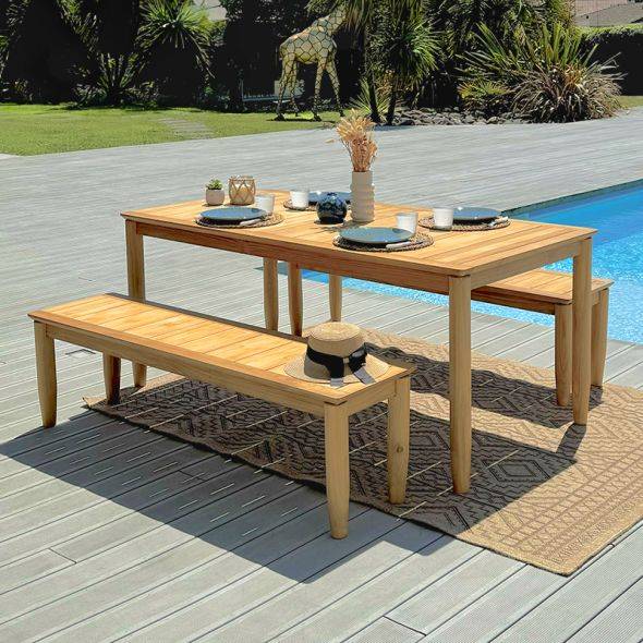 Beau Rivage - Ensemble table et bancs SAFARI 6 places 180 cm en bois teck FSC Beau Rivage - Image 2
