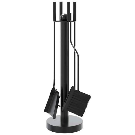 Set d'Outils pour Cheminée Acier 5 Pièces sur Support Rond 56 cm Noir - ComfortXL Outdoor Living - Image 2