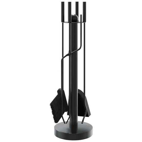 Set d'Outils pour Cheminée Acier 5 Pièces sur Support Rond 56 cm Noir - ComfortXL Outdoor Living - Image 6