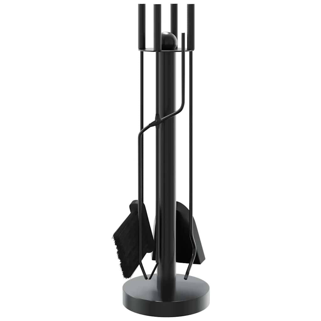Set d'Outils pour Cheminée Acier 5 Pièces sur Support Rond 56 cm Noir - ComfortXL Outdoor Living - Image 6