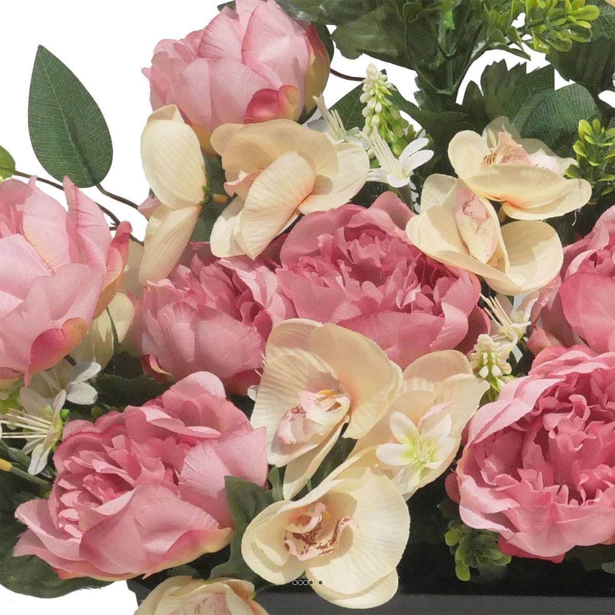 Artificielles - Devant de tombe de Pivoine, Orchidée, mini fleurs et ficus Rose calme artificiels pour la Toussaint - couleur: Rose calme - Image 3