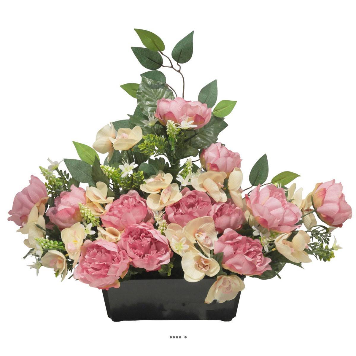 Artificielles - Devant de tombe de Pivoine, Orchidée, mini fleurs et ficus Rose calme artificiels pour la Toussaint - couleur: Rose calme - Image 2