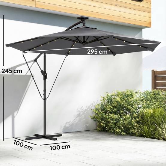 Parasol Déporté Parasol de Jardin LED Solaire LED Manivelle - 330x295x245cm Métal Gris foncé fr326 - Image 5
