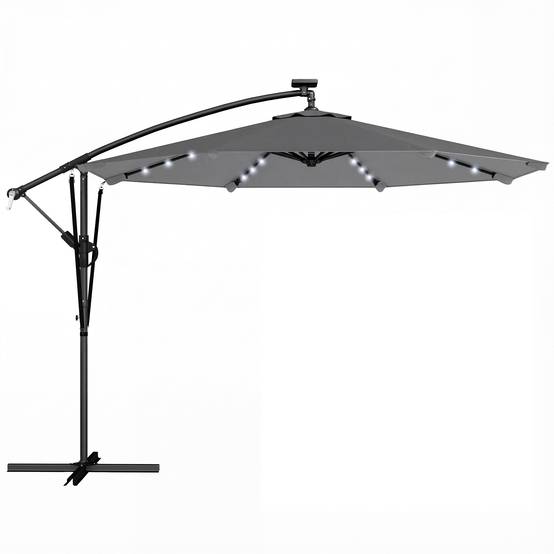 Parasol Déporté Parasol de Jardin LED Solaire LED Manivelle - 330x295x245cm Métal Gris foncé fr326 - Image 1