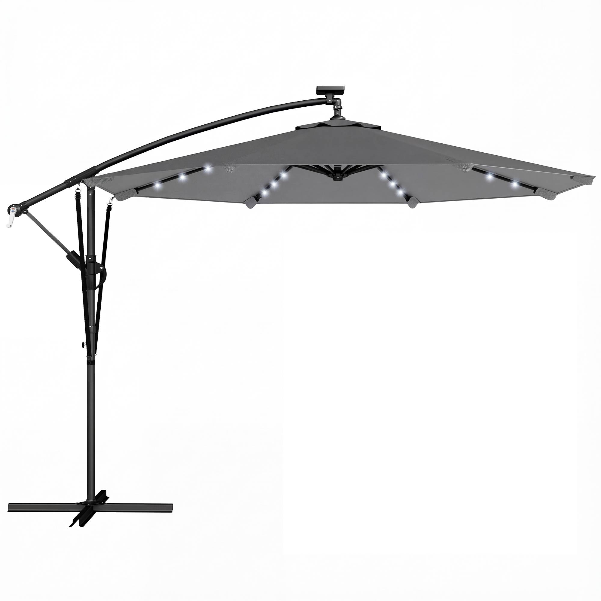 Parasol Déporté Parasol de Jardin LED Solaire LED Manivelle - 330x295x245cm Métal Gris foncé fr326 - Image 1