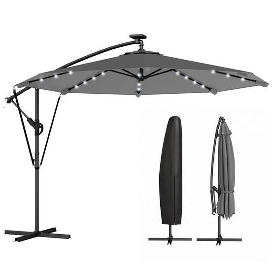 Parasol Déporté Parasol de Jardin LED Solaire LED Manivelle - 330x295x245cm Métal Gris foncé fr326 - Image 2