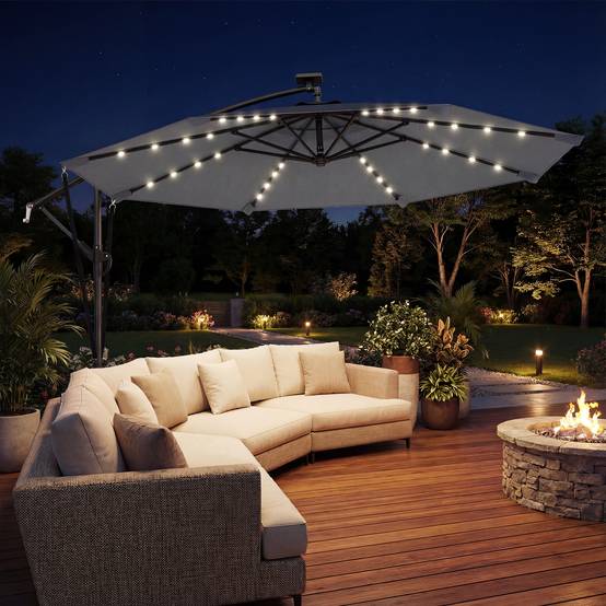 Parasol Déporté Parasol de Jardin LED Solaire LED Manivelle - 330x295x245cm Métal Gris foncé fr326 - Image 4