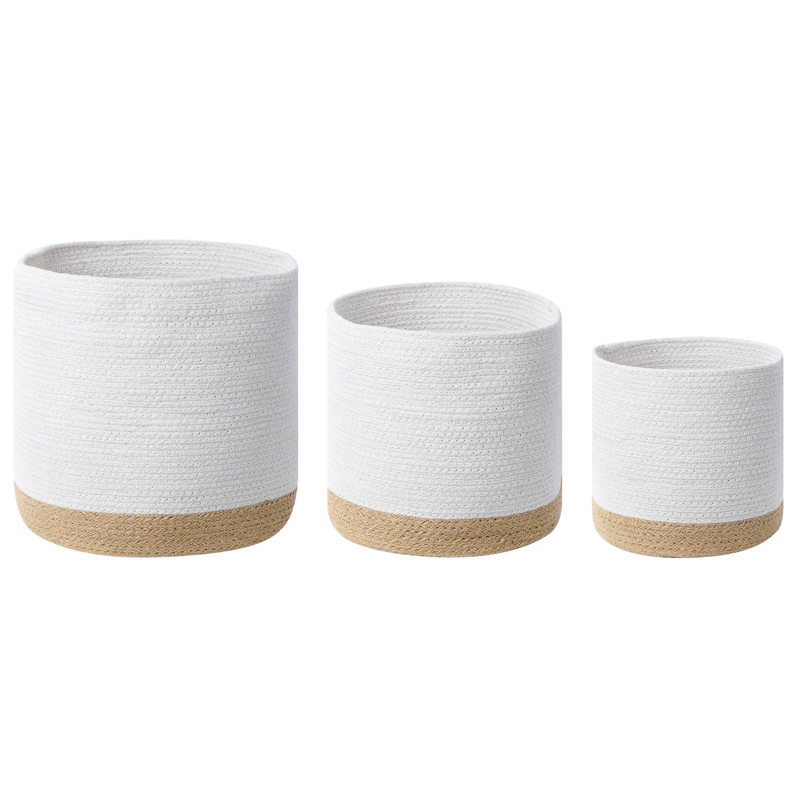 Paniers Blanc et Beige en Jute 20/25/30 cm Ronds Faits Main Rangement Intérieur pour Linge Facile à Entretenir Lot de 3 - Image 1