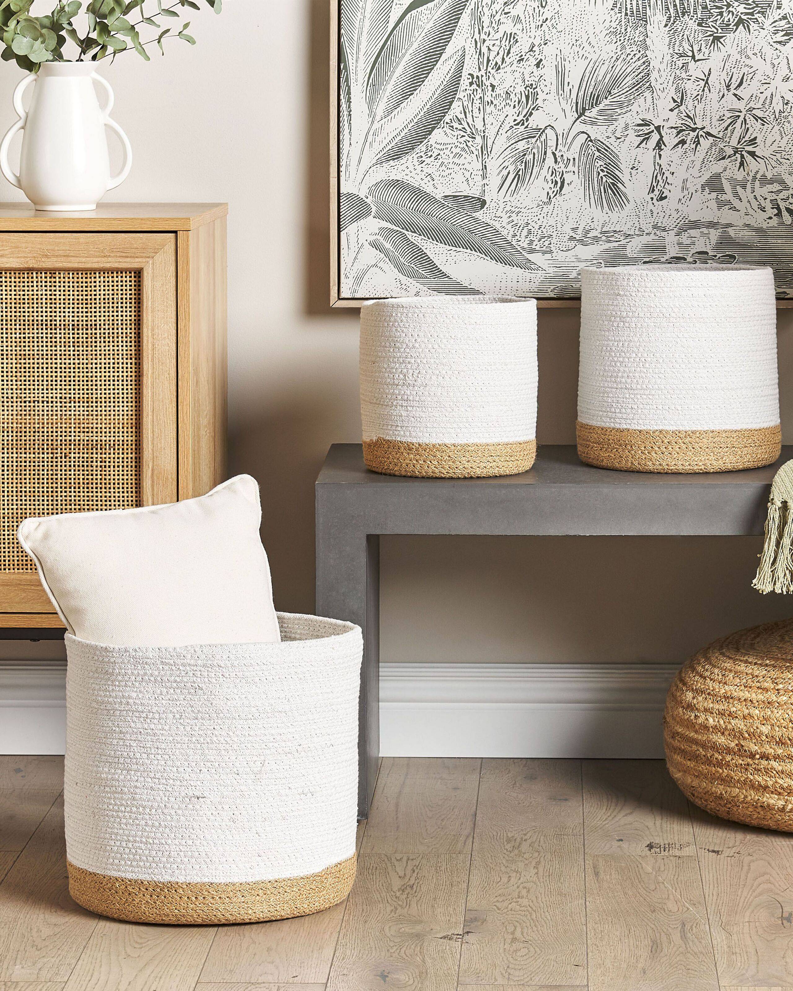 Paniers Blanc et Beige en Jute 20/25/30 cm Ronds Faits Main Rangement Intérieur pour Linge Facile à Entretenir Lot de 3 - Image 2