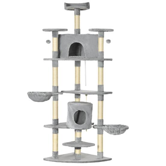Arbre à chat Sisal chats Espace jeu avec hamacs et grottes 60x60x200cm Gris clair - ComfortXL Outdoor Living - Image 2