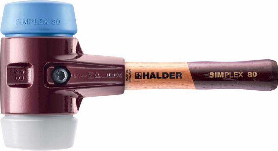 Maillet HALDER SIMPLEX TPE souple/ superplastique avec boîtier en fonte malléable et manche en bois de haute qualité - D=80 mm - Manche extra-court -