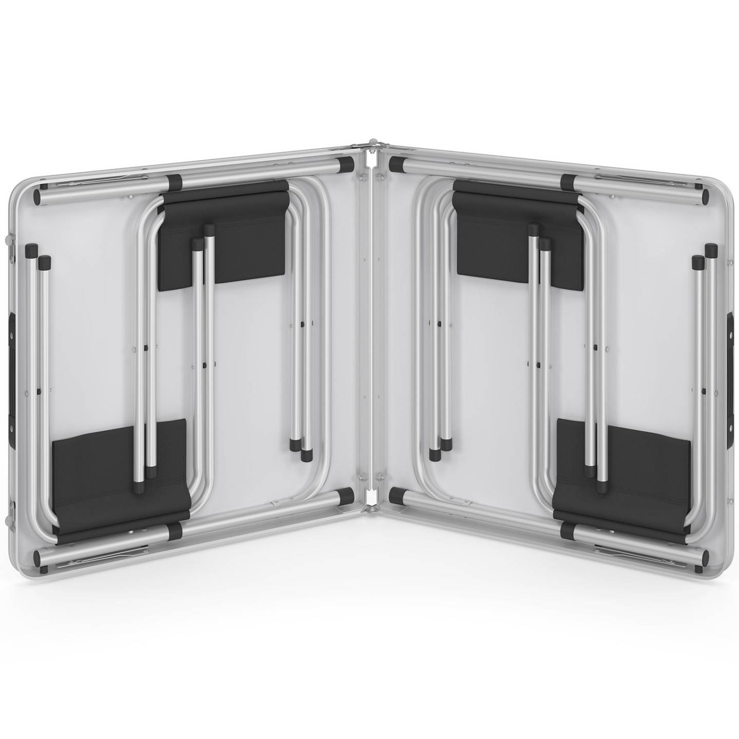 Table de camping pliante d'appoint 120 cm réglable en hauteur et 4 tabourets noirs - Image 4