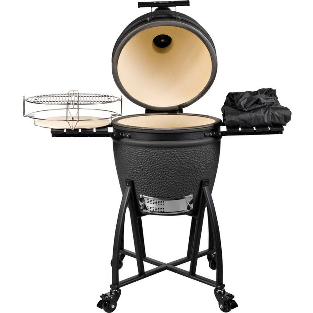 Barbecue kamado au charbon Prime Large noir mat, céramique texturée, thermomètre de couvercle - Grill Guru - Image 4