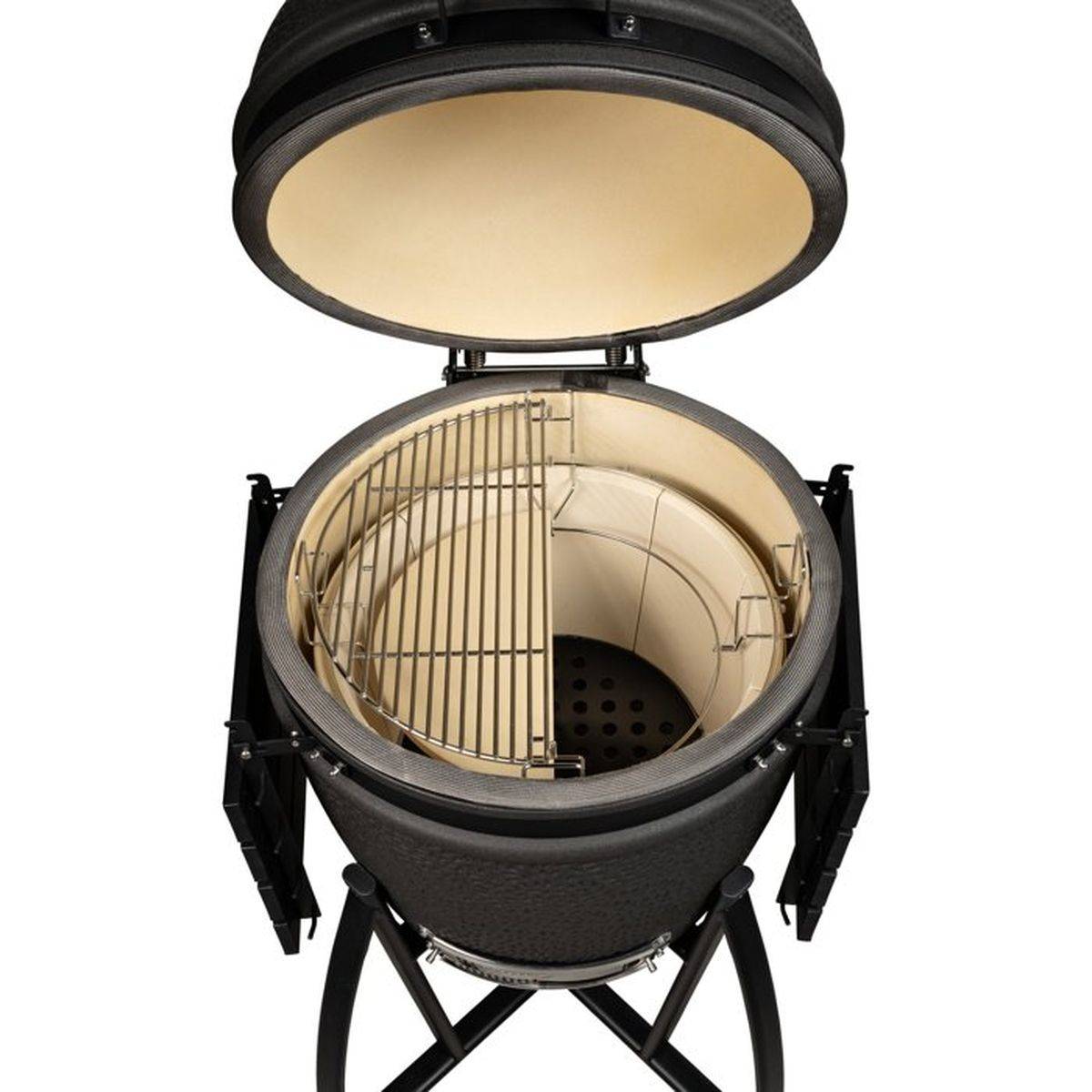 Barbecue kamado au charbon Prime Large noir mat, céramique texturée, thermomètre de couvercle - Grill Guru - Image 5