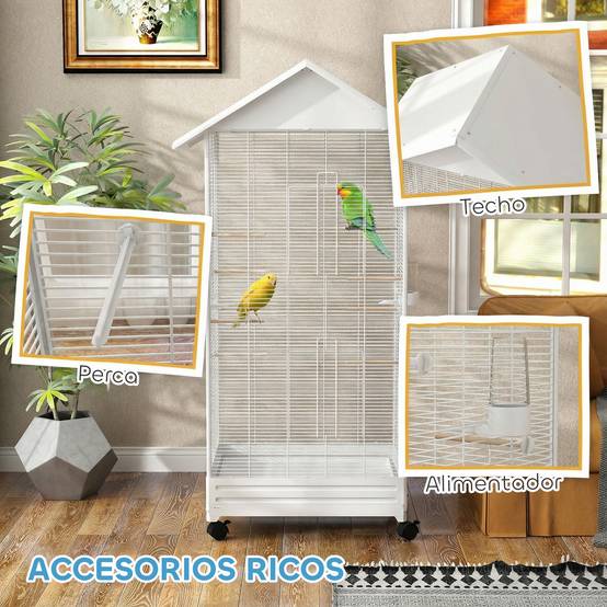 Grande Volière Acier sur Roulettes pour Canaris et Pinsons 79x65x155 cm Blanche - ComfortXL Outdoor Living - Image 10