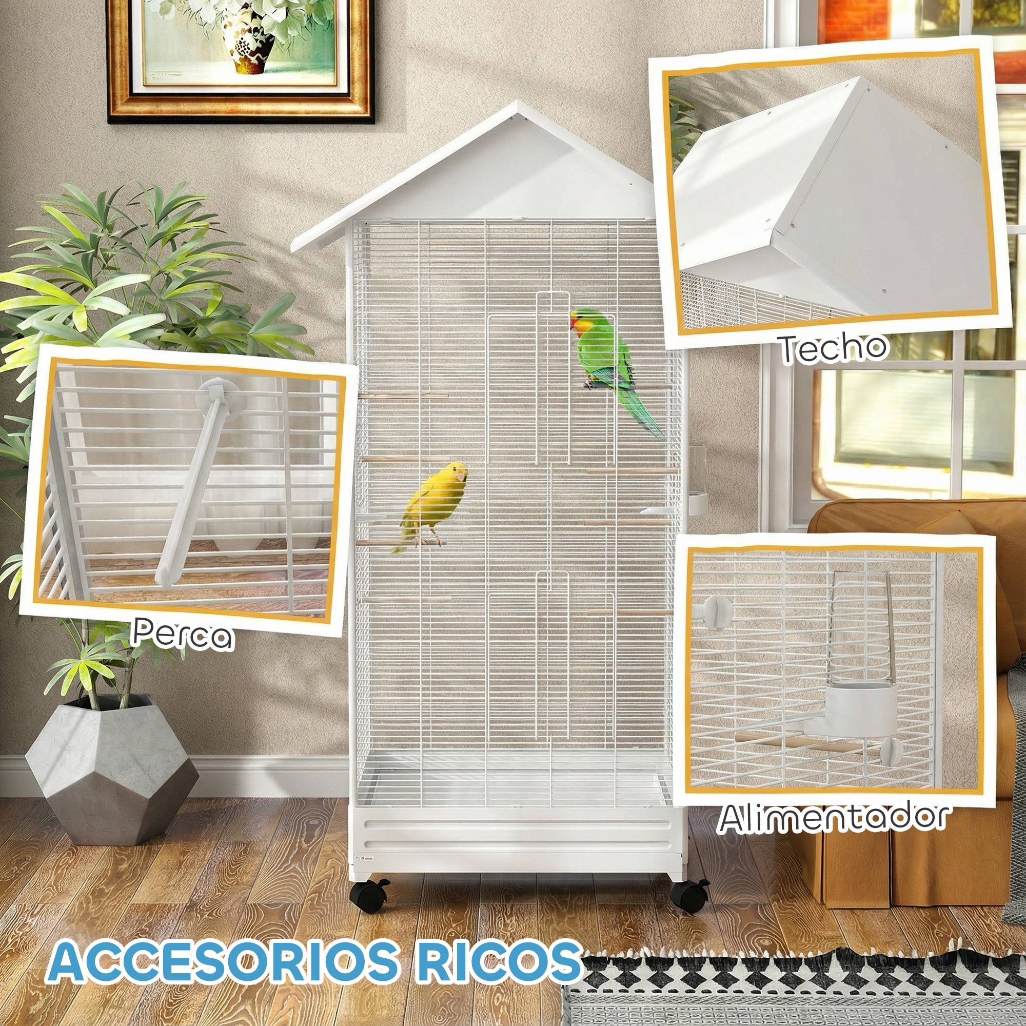 Grande Volière Acier sur Roulettes pour Canaris et Pinsons 79x65x155 cm Blanche - ComfortXL Outdoor Living - Image 10