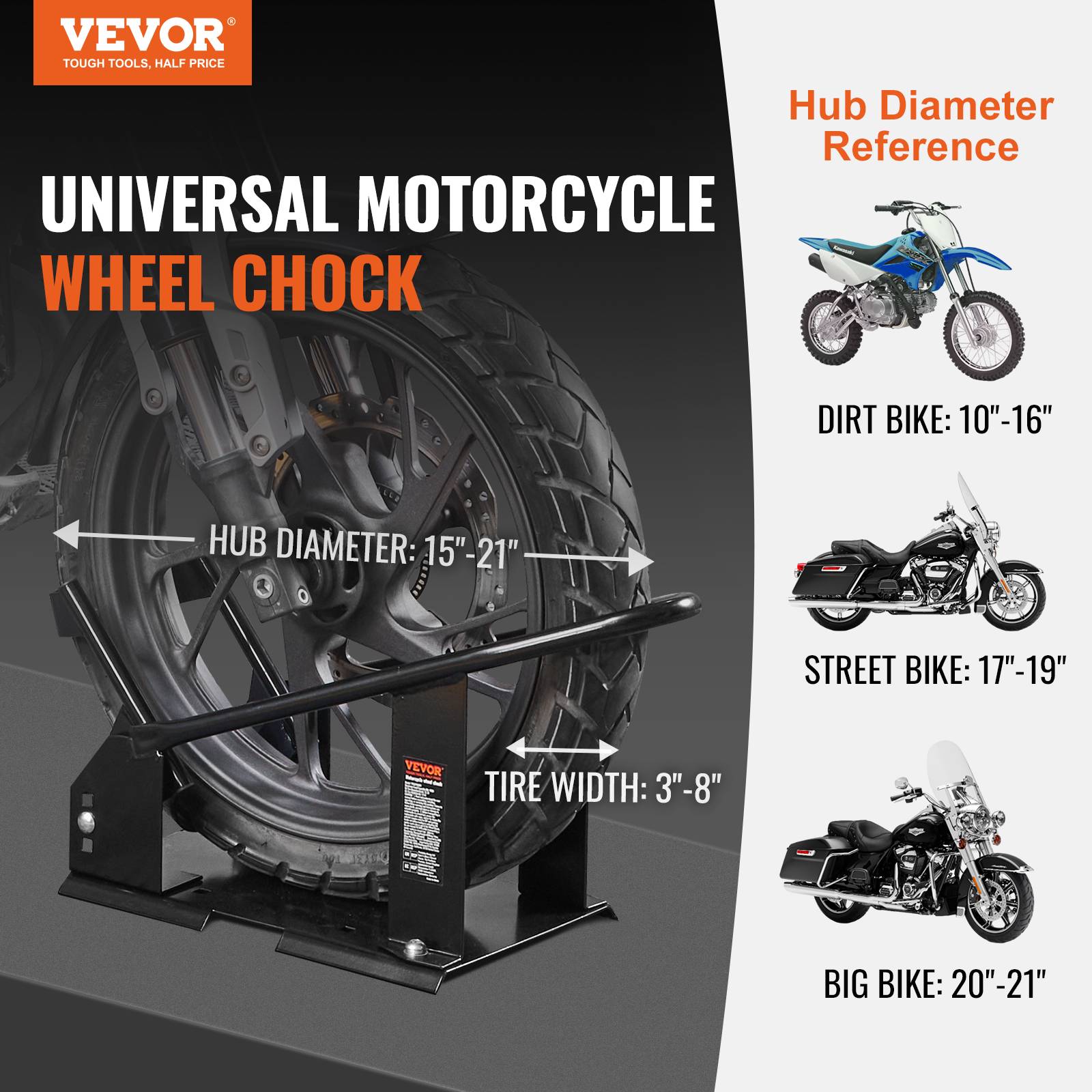 Vevor - VEVOR Bloque roue moto 816,5 kg, acier. Support transport, 3 trous réglables. - Image 2