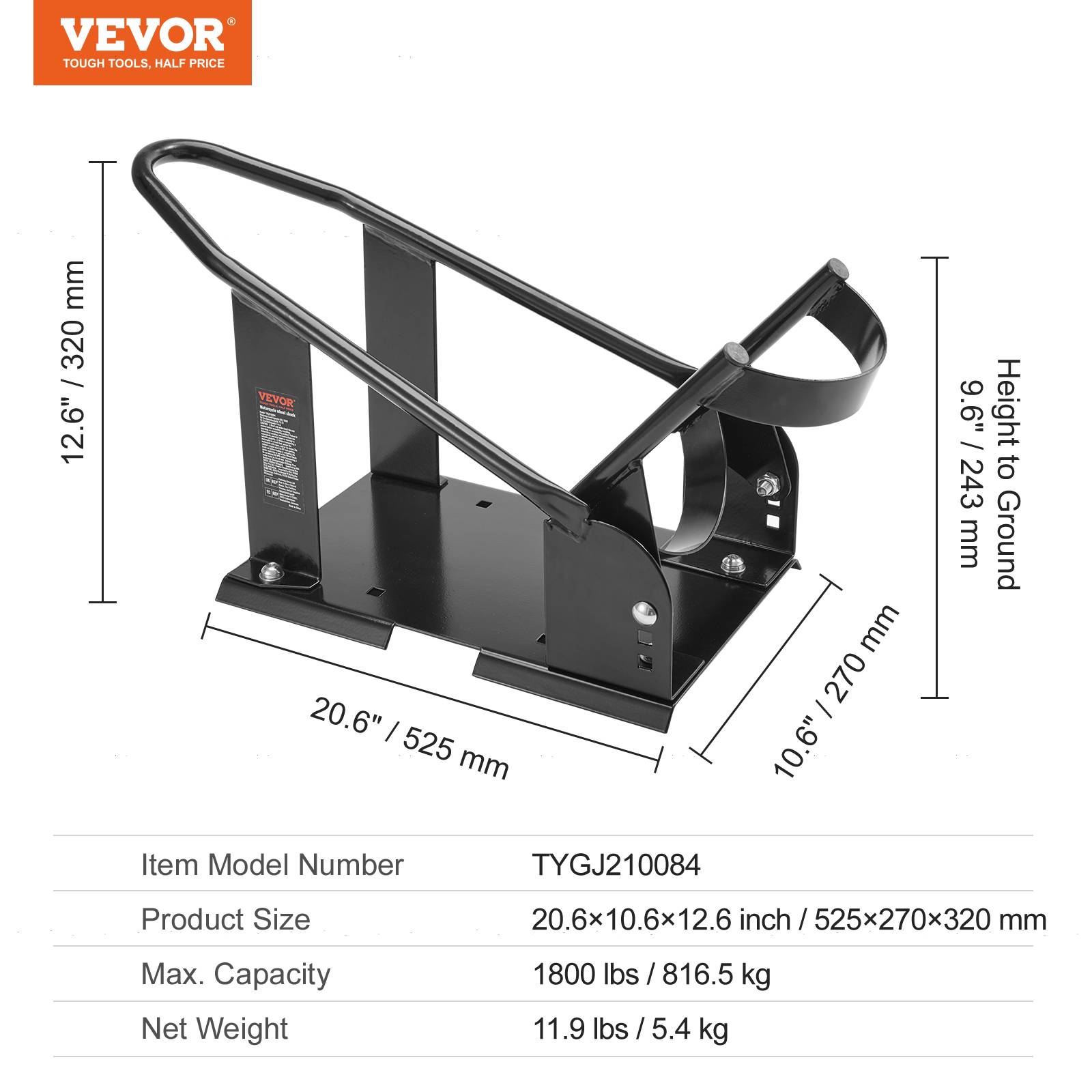 Vevor - VEVOR Bloque roue moto 816,5 kg, acier. Support transport, 3 trous réglables. - Image 7