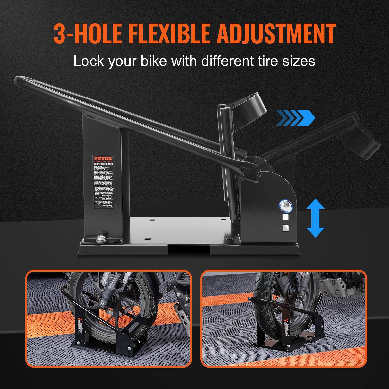 Vevor - VEVOR Bloque roue moto 816,5 kg, acier. Support transport, 3 trous réglables. - Image 3