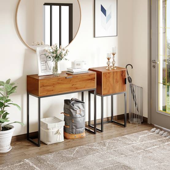 Console de style industriel, table d'appoint, buffet, 1 meuble, bois naturel et noir - Image 3